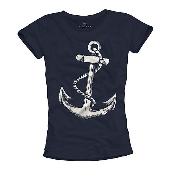 MAKAYA T-Shirt Frauen Anker Motiv Damen Segel Top Print Aufdruck Retro Vint günstig online kaufen
