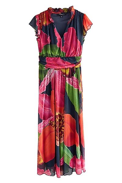 Next Midikleid Plissiertes Mesh-Midikleid mit V-Ausschnitt (1-tlg) günstig online kaufen