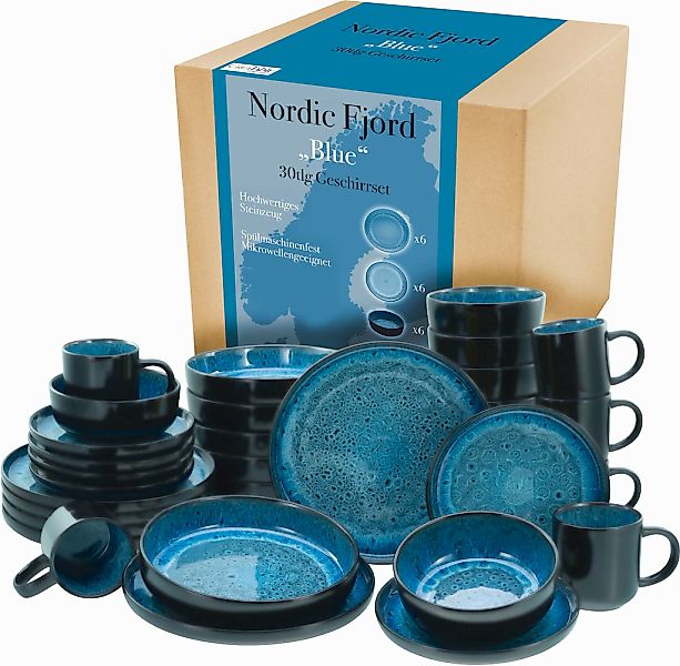 CreaTable Kombiservice "Nordic Fjord" je 6 Speiseteller, Suppenteller, Dess günstig online kaufen