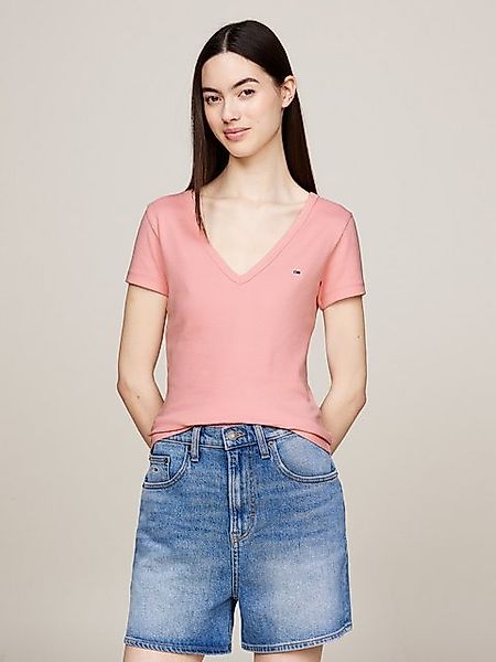 Tommy Jeans T-Shirt TJW SLIM ESSENTIAL RIB V SS mit Logostickerei günstig online kaufen