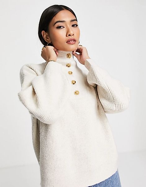 Fashion Union – Pullover mit geknöpftem Kragen, Kombiteil-Weiß günstig online kaufen