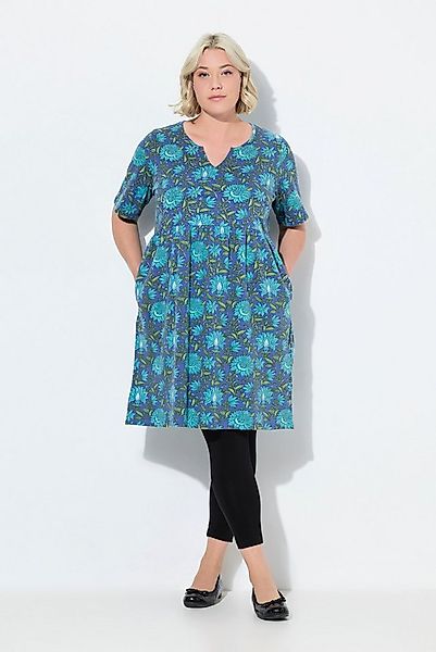Ulla Popken Midikleid Longshirt Blüten V-Ausschnitt Halbarm Taschen günstig online kaufen