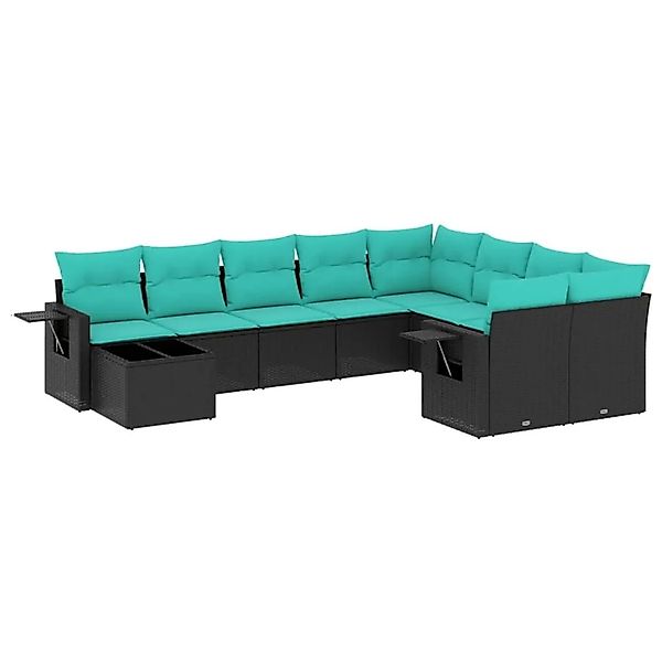 vidaXL 10-Tlg Gartensofa-Set mit Kissen Schwarz Polyrattan 3220656 günstig online kaufen