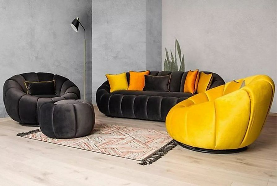 JVmoebel Sofa Ovale Sofagarnitur Couch Polster Möbel 3+1+1 Hocker Stoff Sof günstig online kaufen