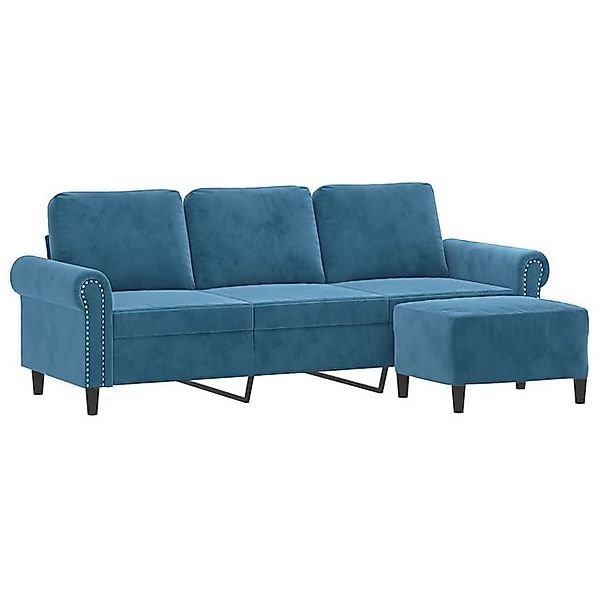 vidaXL Sofa 3-Sitzer-Sofa mit Hocker Blau 180 cm Samt günstig online kaufen