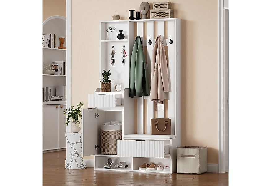 Merax Garderoben-Set 6-in-1 Garderobenständer in Weiß, (100x30x180cm, 1-St. günstig online kaufen