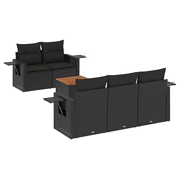 vidaXL 6-Tlg Garten-Sofagarnitur mit Kissen Schwarz Poly Rattan 3224445 günstig online kaufen