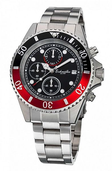 Eichmüller Chronograph Taucheruhr Edelstahlarmband, 10 ATM, Schwarz-Rot, 34 günstig online kaufen