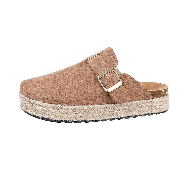 Ital-Design Damen Mules Freizeit Pantolette Flach Pantoletten in Hellbraun günstig online kaufen