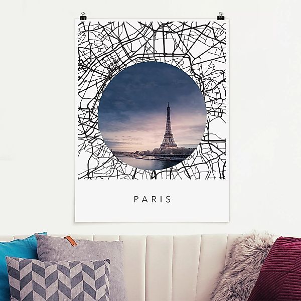 Poster Stadtplan Collage Paris günstig online kaufen
