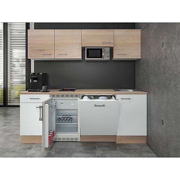 Flex-Well Classic Büroküche Florida 210 cm Weiß-Sonoma Eiche günstig online kaufen