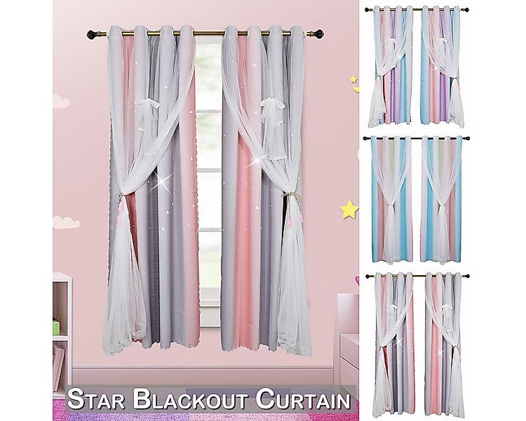 Rosnek Vorhang Ausgehöhlte Sterne, Doppellagige,T üll, Öse, für Kinderzimme günstig online kaufen