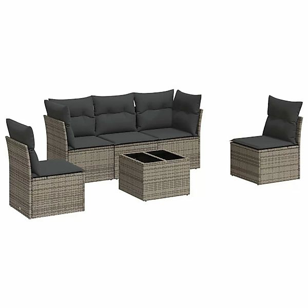 vidaXL 6-Tlg Garten-Sofagarnitur mit Kissen Grau Poly Rattan 3217360 günstig online kaufen