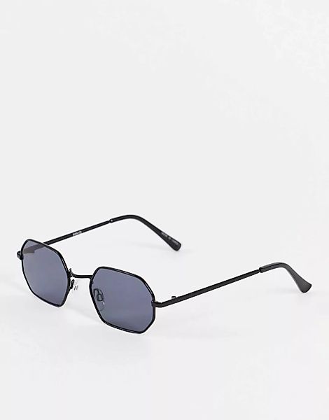 Mango – Sechseckige Sonnenbrille in Schwarz mit Metallfassung günstig online kaufen