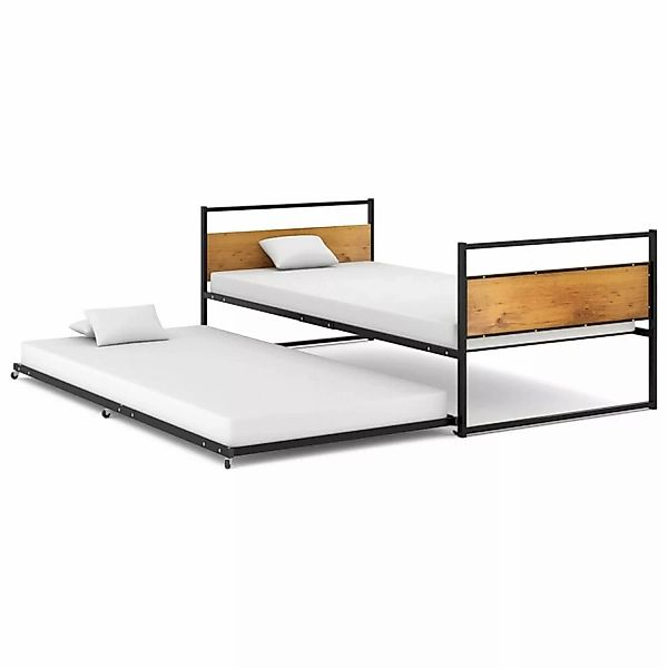 vidaXL Bettgestell Ausziehbett Schwarz Metall 90x200 cm Einzelbett Bett Bet günstig online kaufen