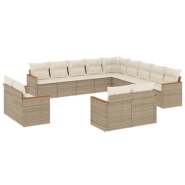 vidaXL 13-Tlg Garten-Sofagarnitur mit Kissen Beige Poly Rattan 3258929 günstig online kaufen