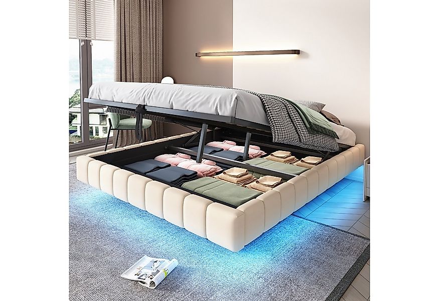 Merax Polsterbett schwebendes Design mit LED-Lichtleiste (1-tlg., Hydraulis günstig online kaufen