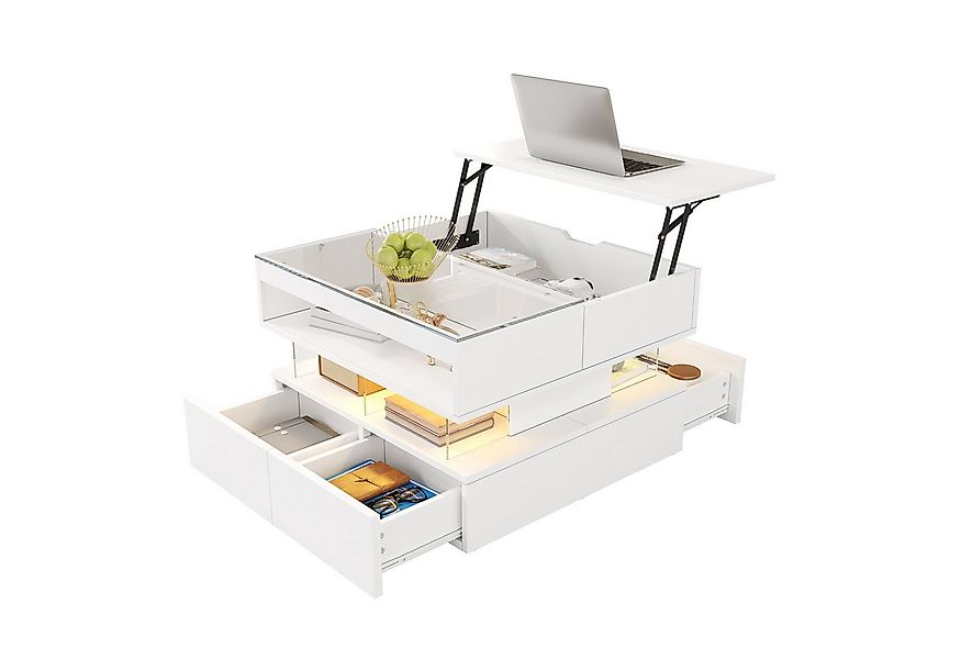 Merax Couchtisch höhenverstellbarer Beistelltisch Kaffeetisch mit LED-Beleu günstig online kaufen