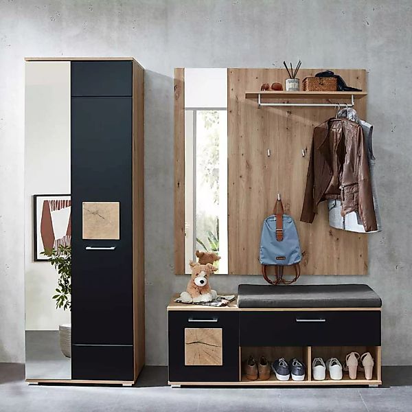 Garderoben Set Schwarz und Wildeichefarben 195 cm hoch (dreiteilig) günstig online kaufen