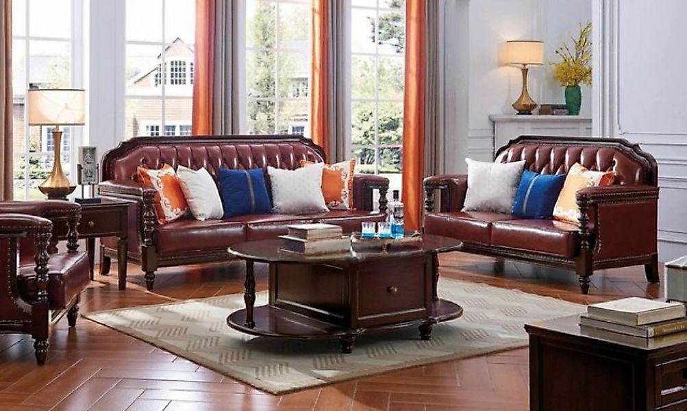 JVmoebel Sofa Nordstaaten Sofagarnitur Couch Sofa Amerika 3+2 Sitz Ledersof günstig online kaufen