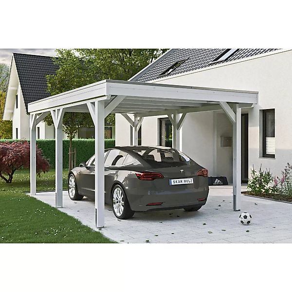 Skan Holz Carport Grunewald 321 cm x 554 cm mit Aluminiumdach Weiß günstig online kaufen
