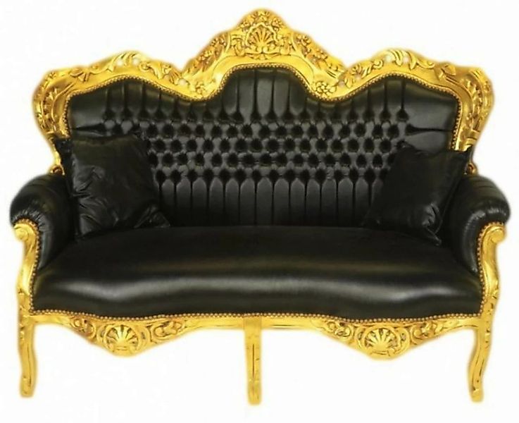 Casa Padrino 2-Sitzer Barock 2er Sofa Master Schwarz Lederoptik / Gold - Wo günstig online kaufen