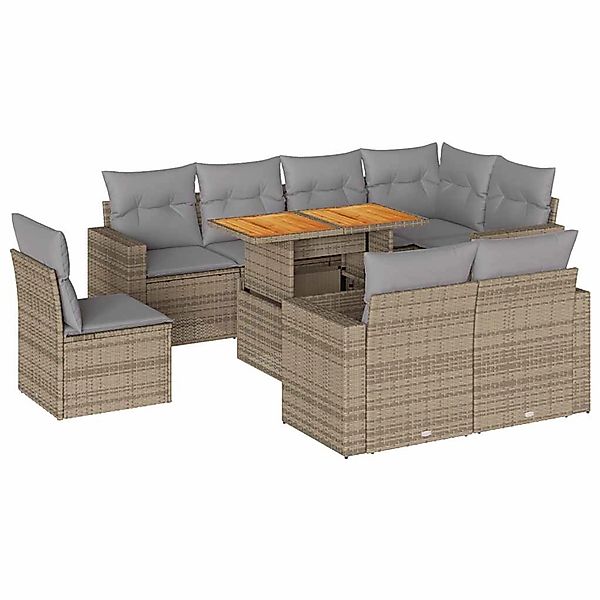 vidaXL 9-Tlg Garten-Sofagarnitur mit Kissen Beige Poly Rattan 3327055 günstig online kaufen