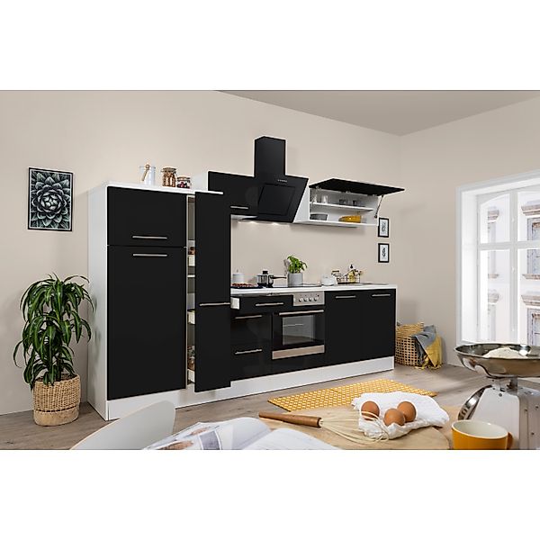 Respekta Premium Küchenzeile 300 cm Schwarz Hochglanz-Weiß günstig online kaufen