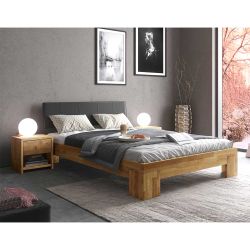 Doppelbett mit Konsolen in Eiche und Schwarz Massivholz (dreiteilig) günstig online kaufen