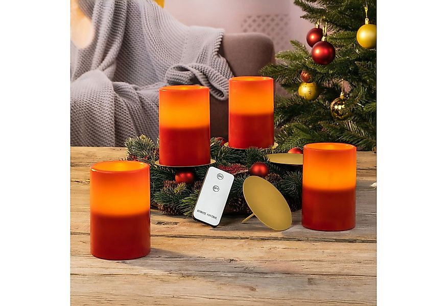 Spetebo LED-Kerze LED Wachskerzen rot mit Kerzentellern in gold (Set, 5-tlg günstig online kaufen