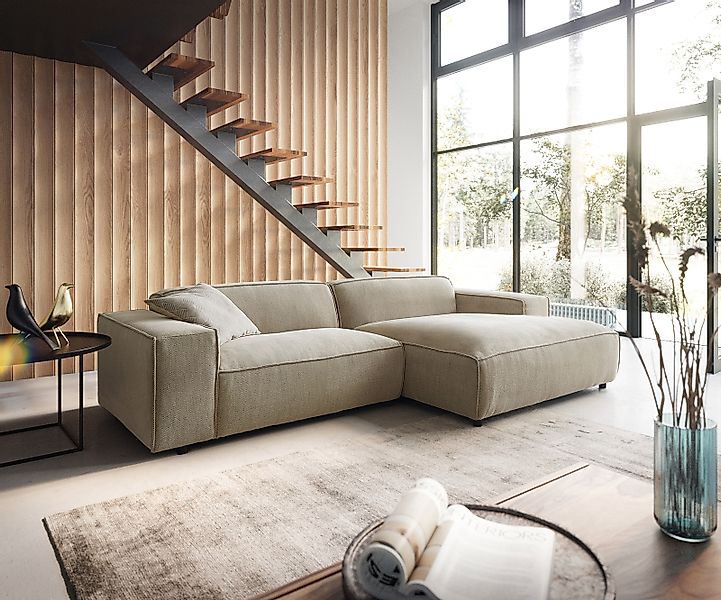 Ecksofa Tenso 280x165 cm Chenille Beige Recamiere rechts günstig online kaufen