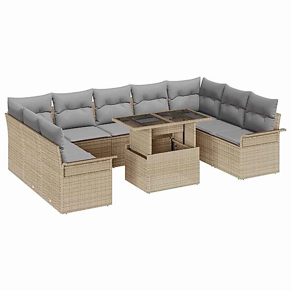 vidaXL Garten-Sofa-Set mit Kissen 10-Tlg Beige Poly Rattan 3348346 günstig online kaufen