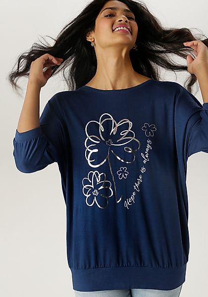 Aniston SELECTED Fledermausshirt teilweise mit silberfarbenen günstig online kaufen