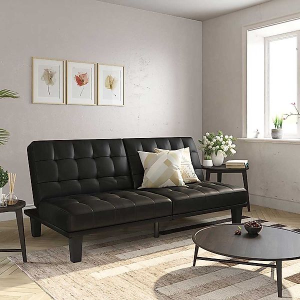 Schwarzes Kunstledersofa in modernem Design Schlaffunktion günstig online kaufen