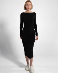 GORG Midikleid Geripptes Langarm-Midikleid aus Bio-Baumwolle günstig online kaufen