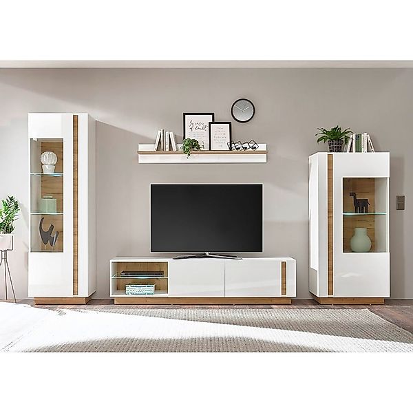 Lomadox Wohnwand CELLE-61, (2-St), weiß Glanz günstig online kaufen