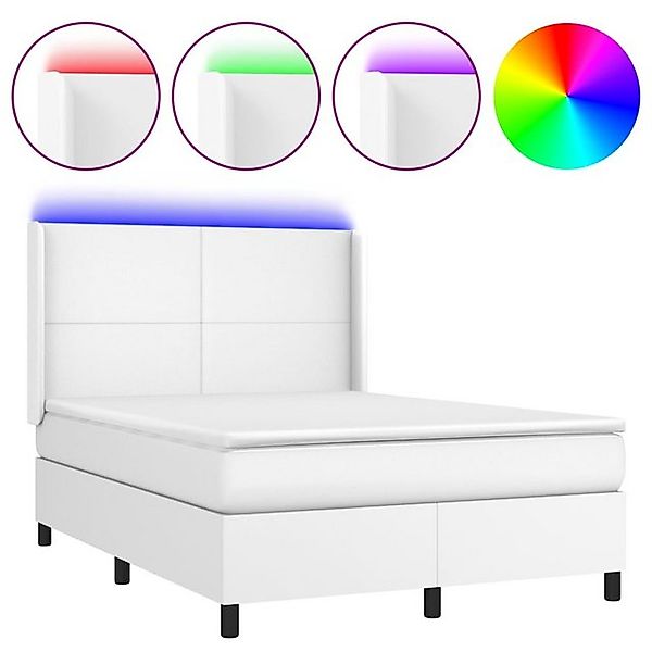 vidaXL Boxspringbett, Boxbett mit Matratze & LED Weiß 140x190 cm Kunstleder günstig online kaufen