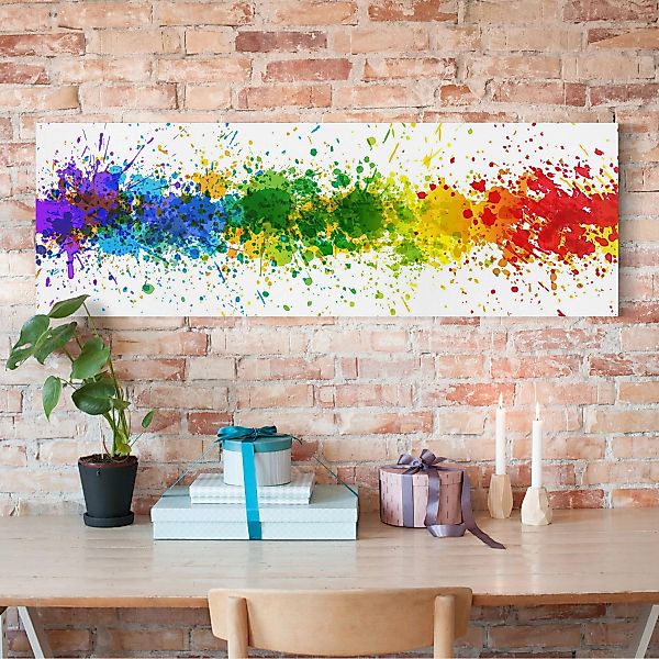 Leinwandbild Abstrakt - Panorama Rainbow Splatter günstig online kaufen