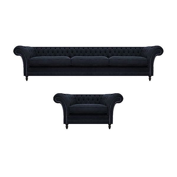 JVmoebel Chesterfield-Sofa Designer Set Sofa Dreisitze Sofagarnitur Sessel günstig online kaufen