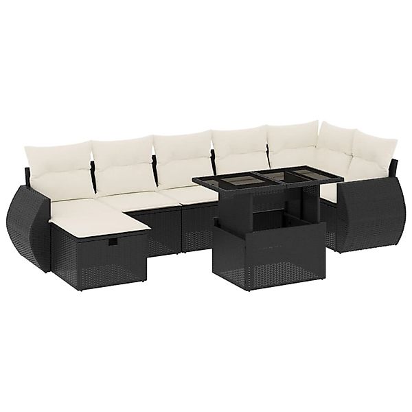 vidaXL 8-Tlg Garten-Sofagarnitur mit Kissen Schwarz Poly Rattan 3275146 günstig online kaufen