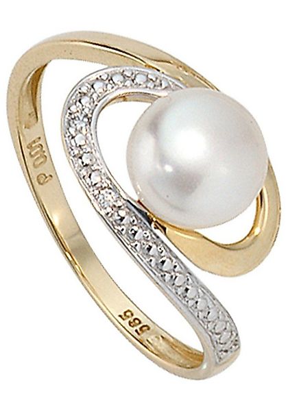 JOBO Perlenring, 585 Gold mit Süßwasser-Zuchtperle und 2 Diamanten günstig online kaufen