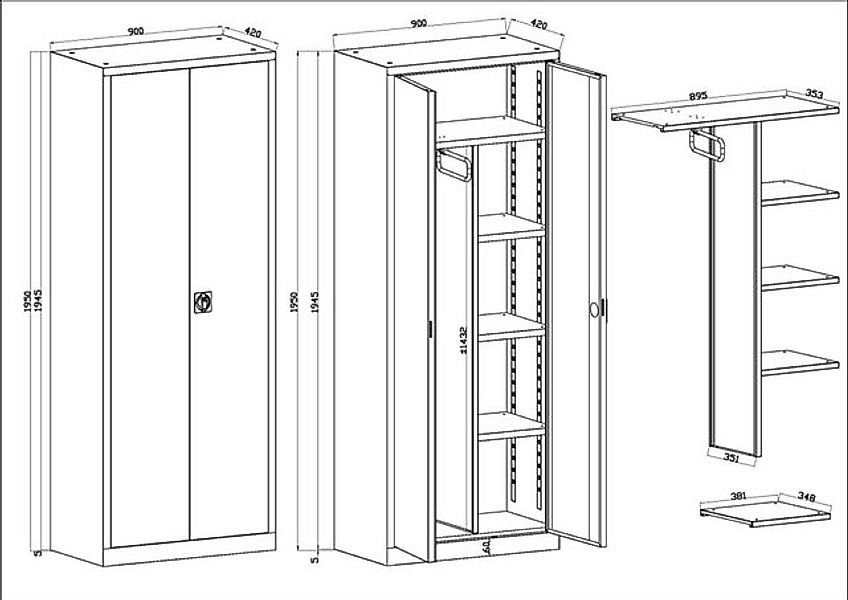 Bisley Light Aktenschrank Flügeltürenschrank Eco montiert 4 Böden 5 OH HxBx günstig online kaufen
