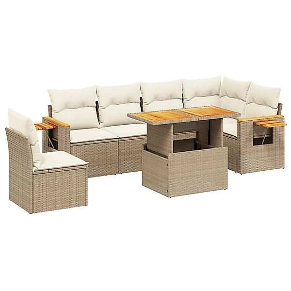 vidaXL 7-Tlg Garten-Sofagarnitur mit Kissen Beige Poly Rattan 3273543 günstig online kaufen