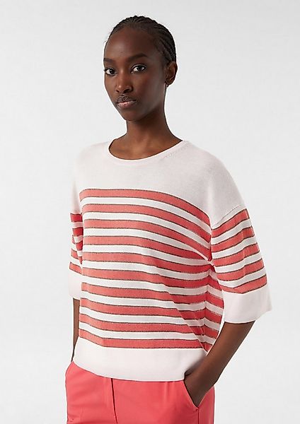 comma Kurzarmpullover Strickpullover Gestreifter Feinstrickpullover mit Gli günstig online kaufen