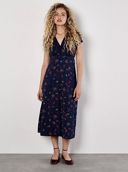 Apricot Midikleid Blumenkleid mit romantischem Spitzenbesatz günstig online kaufen