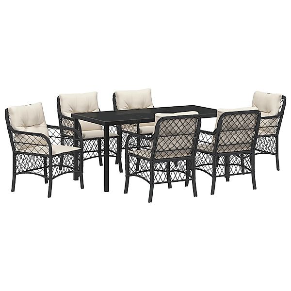 vidaXL Garten Essgruppe mit Kissen 7-Tlg Schwarz Poly Rattan 3380201 günstig online kaufen