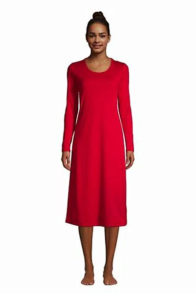 Wadenlanges Supima Langarm-Nachthemd, Damen, Größe: S Normal, Rot, Jersey, günstig online kaufen