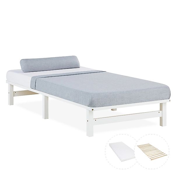 Homestyle4u Holzbett Palettenbett 90x200 mit Matratze Weiß Futonbett 3047 günstig online kaufen