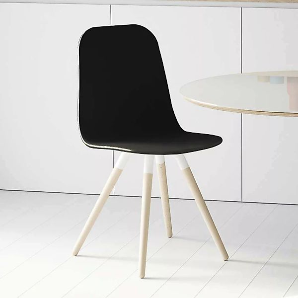 Stuhl in Schwarz Massivholzgestell in Buche gebleicht günstig online kaufen