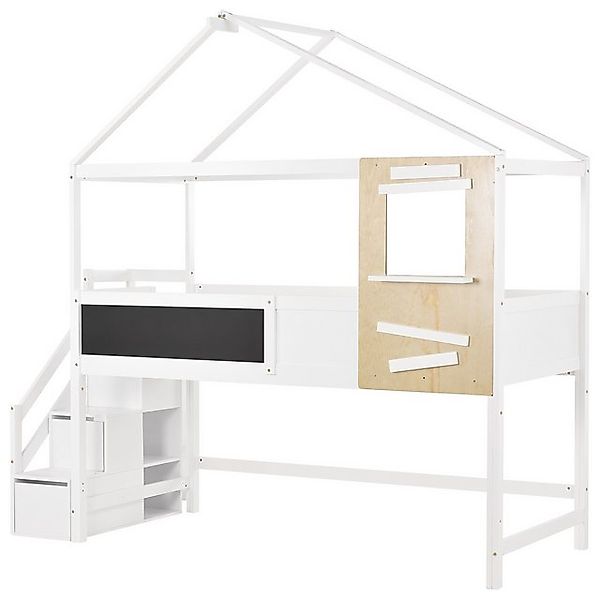 DOPWii Kinderbett 200x90cm Hausbett,Kinderbett,mit Treppe und Fenster,Latte günstig online kaufen